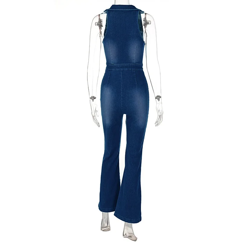 Denim Jumpsuit Sleeveless Slim-Fitting Bodycon Jumpsuit