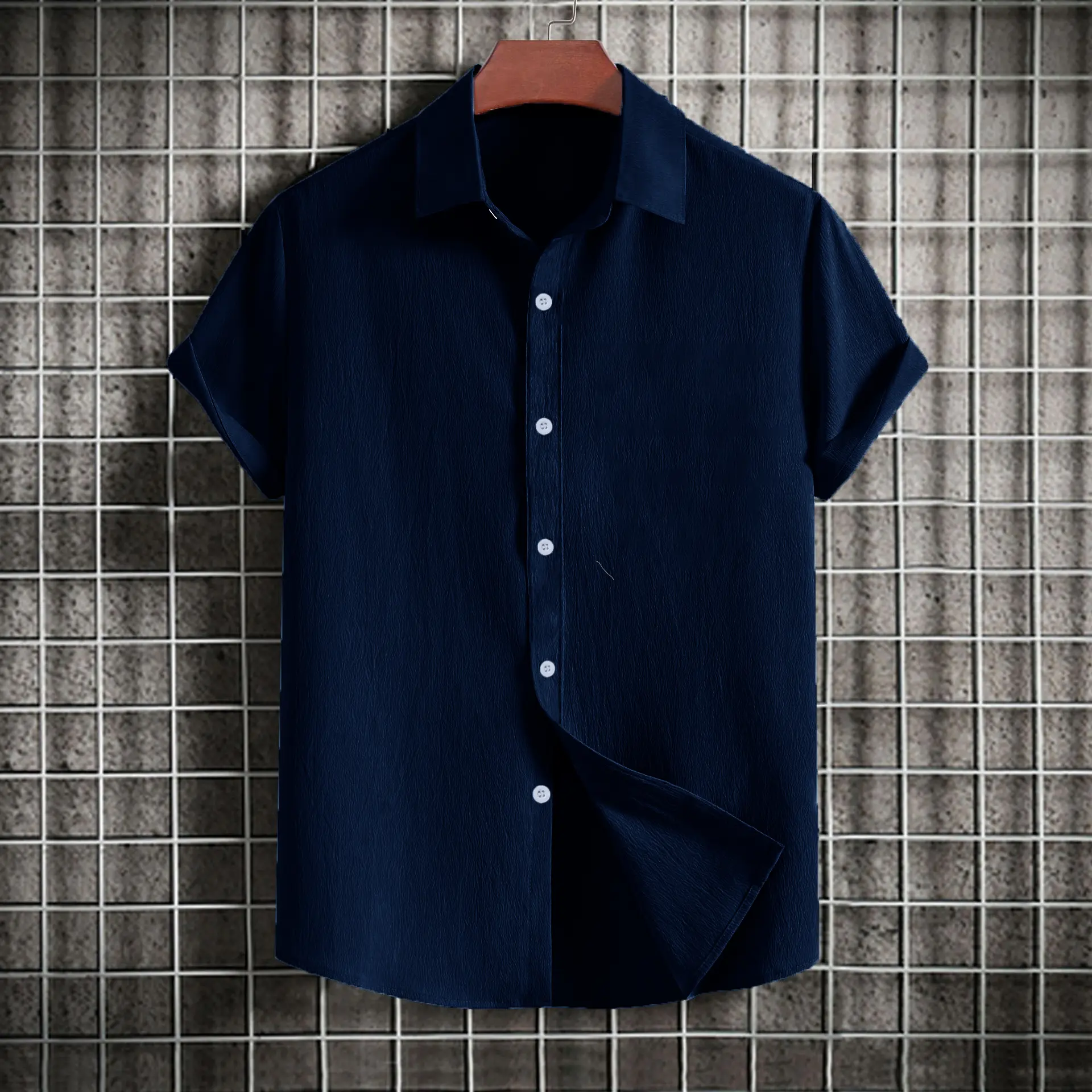 Men's Casual Short-Sleeved Solid Color Lapel Shirt
