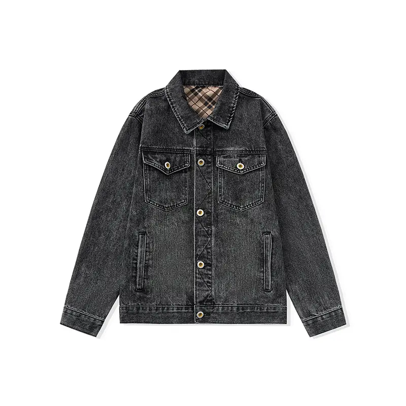 Single Breasted Denim Jacket Men Casual Slim Solid Color Jacket Cowboy Coat