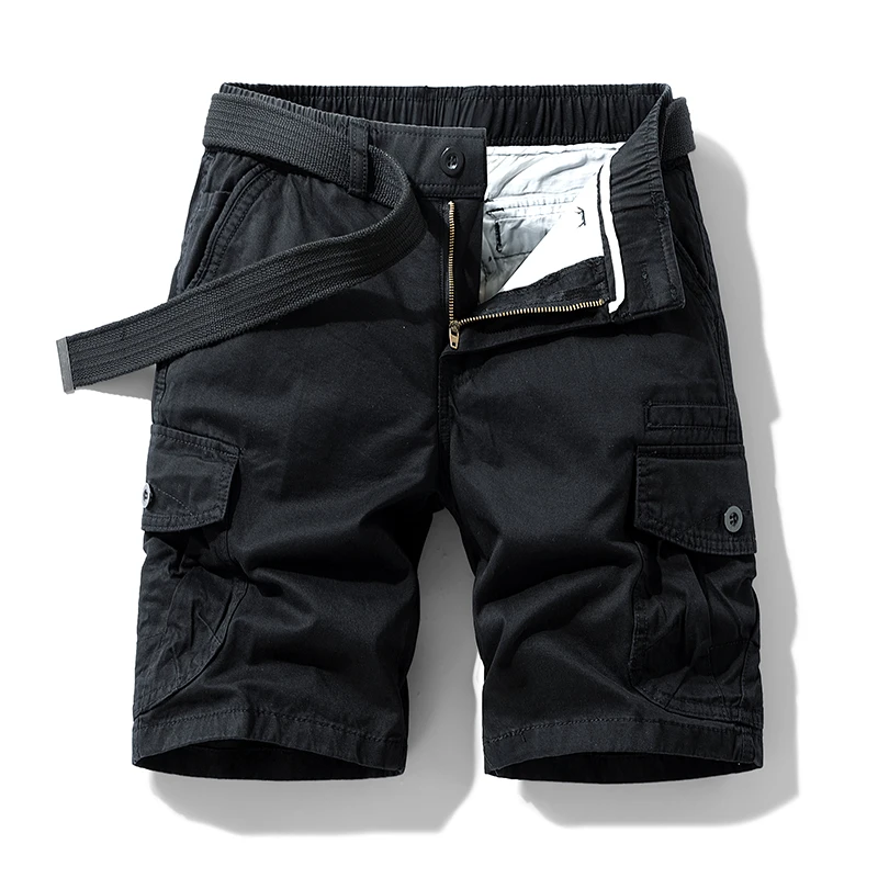Men Casual Hiking Cargo Shorts Straight Leg Shorts With Big Pockets Elastic Waist