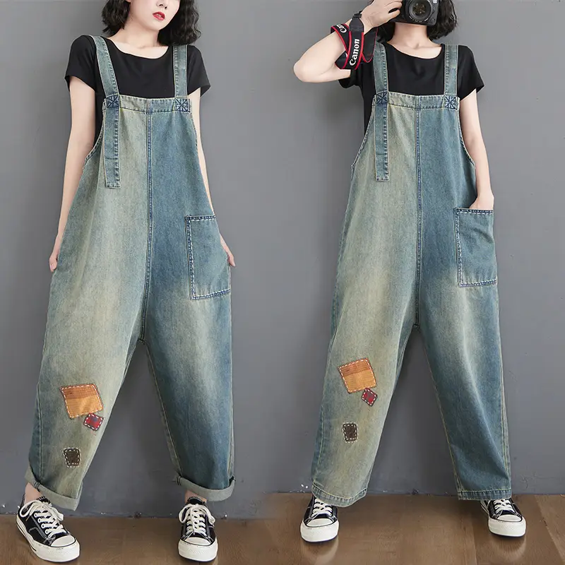 Retro Denim Casual Loose Wide-Leg Overalls