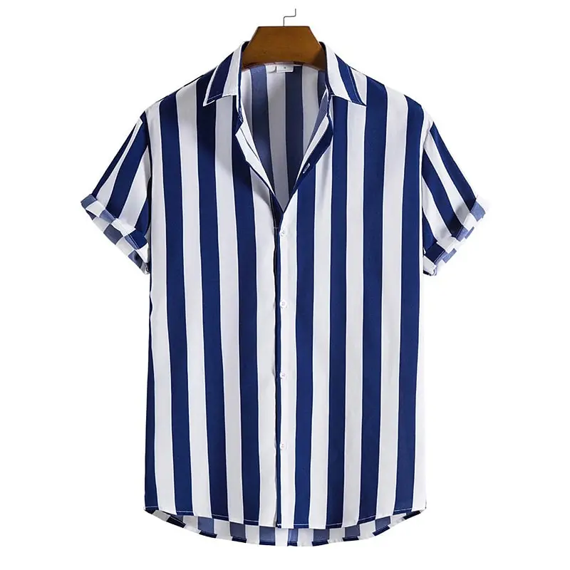 Striped Simple Men's Shirt Casual Loose Lapel Card...