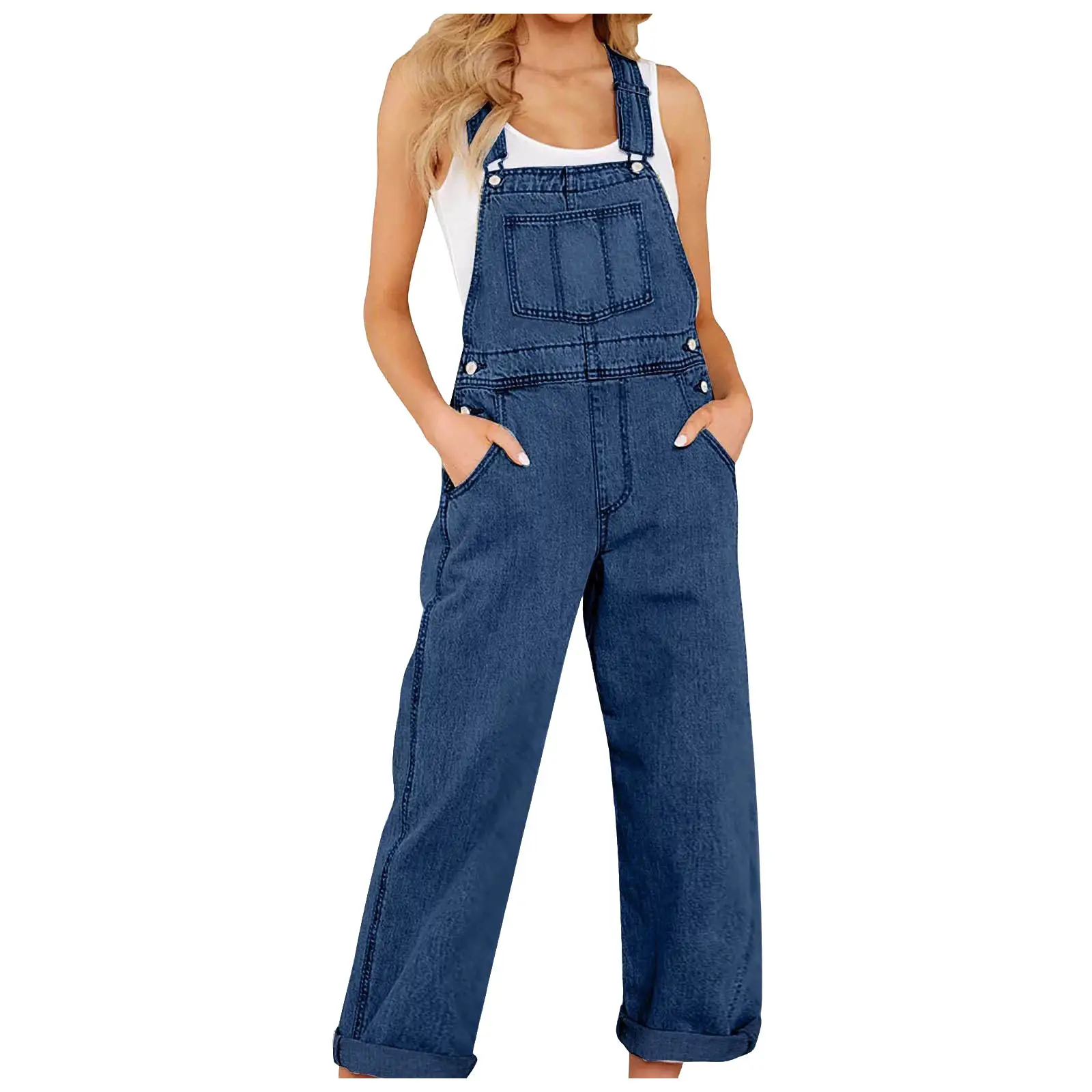 Women's Casual Denim Overalls With Pockets