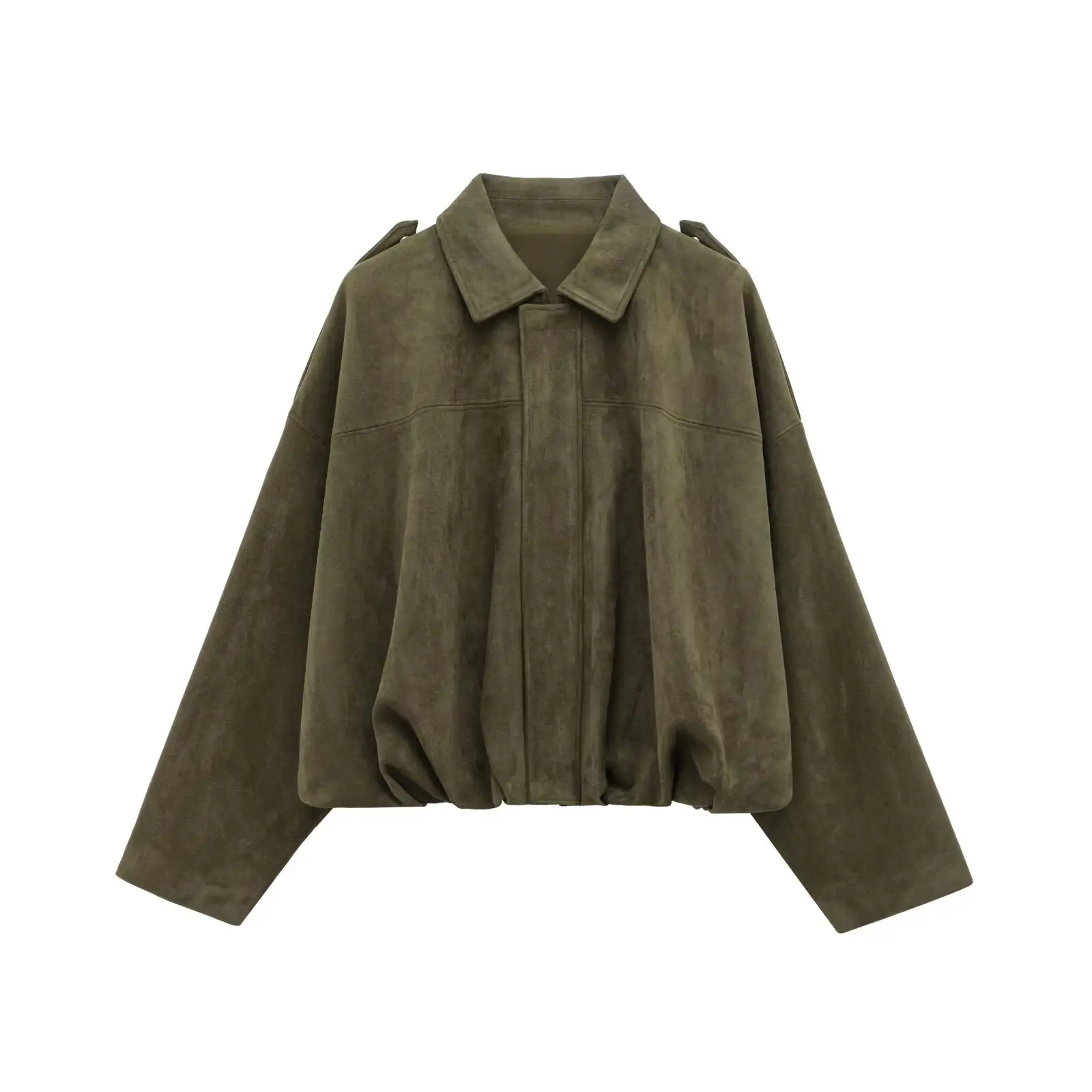 Women's Fashion Solid Loose Suede Texture Coats Casual Long Bat Sleeves Lapel Zipper
