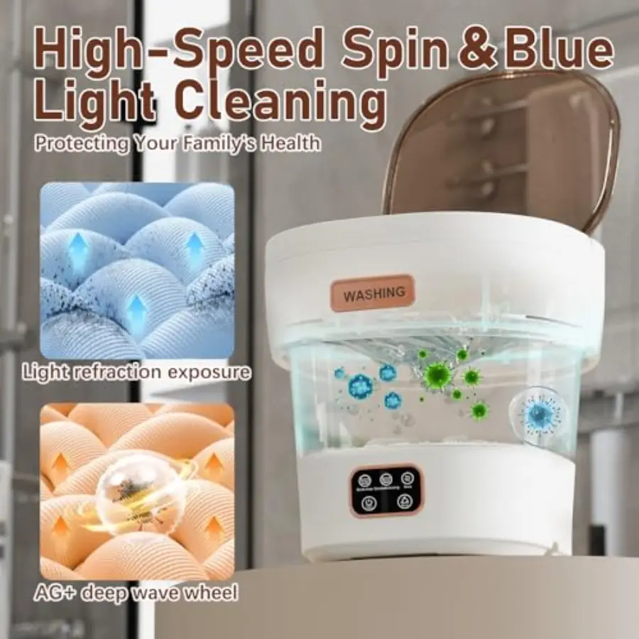 Portable Washing Machine Foldable Mini Washer with Spin Basket and 3 Modes Deep Cleaning
