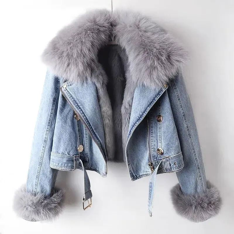 Denim Coaat Women Fashion Overcoat Collar Jean Jacket Female Short Warm Parkas