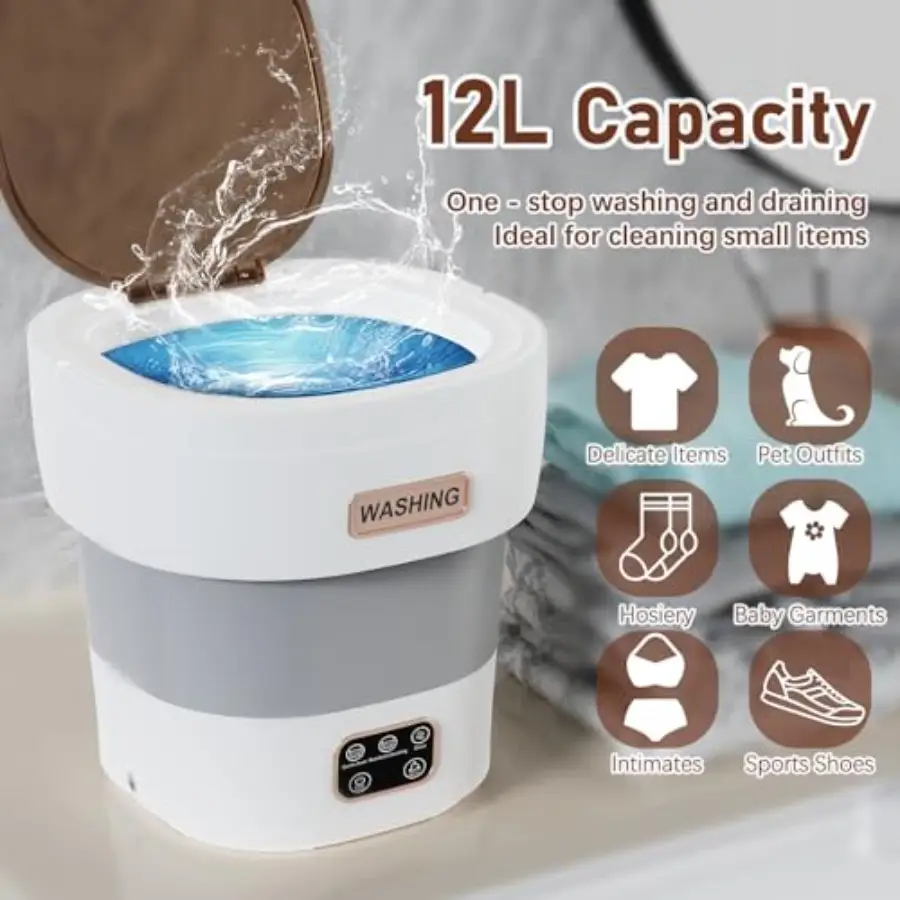 Portable Washing Machine Foldable Mini Washer with Spin Basket and 3 Modes Deep Cleaning