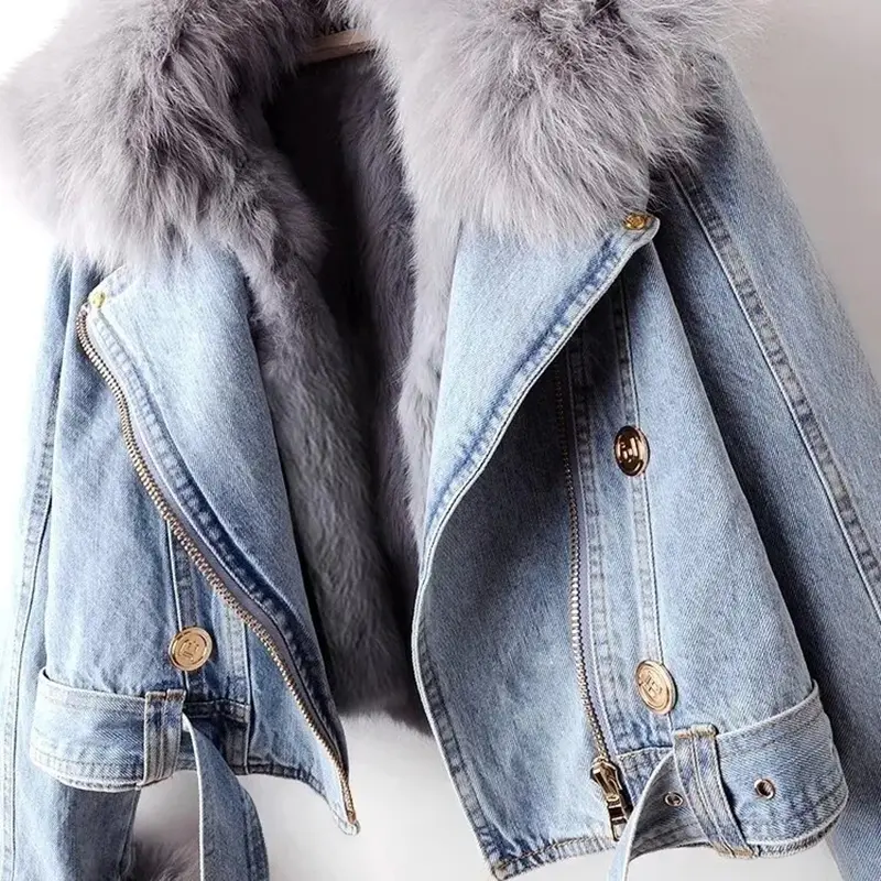 Denim Coaat Women Fashion Overcoat Collar Jean Jacket Female Short Warm Parkas