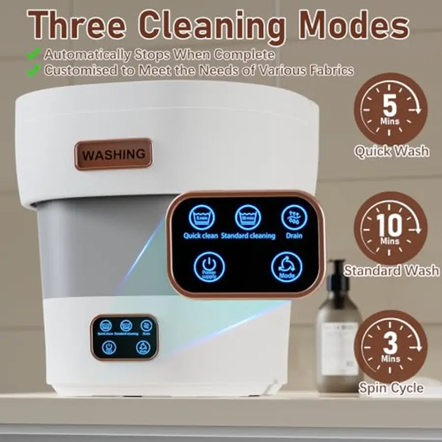 Portable Washing Machine Foldable Mini Washer with Spin Basket and 3 Modes Deep Cleaning