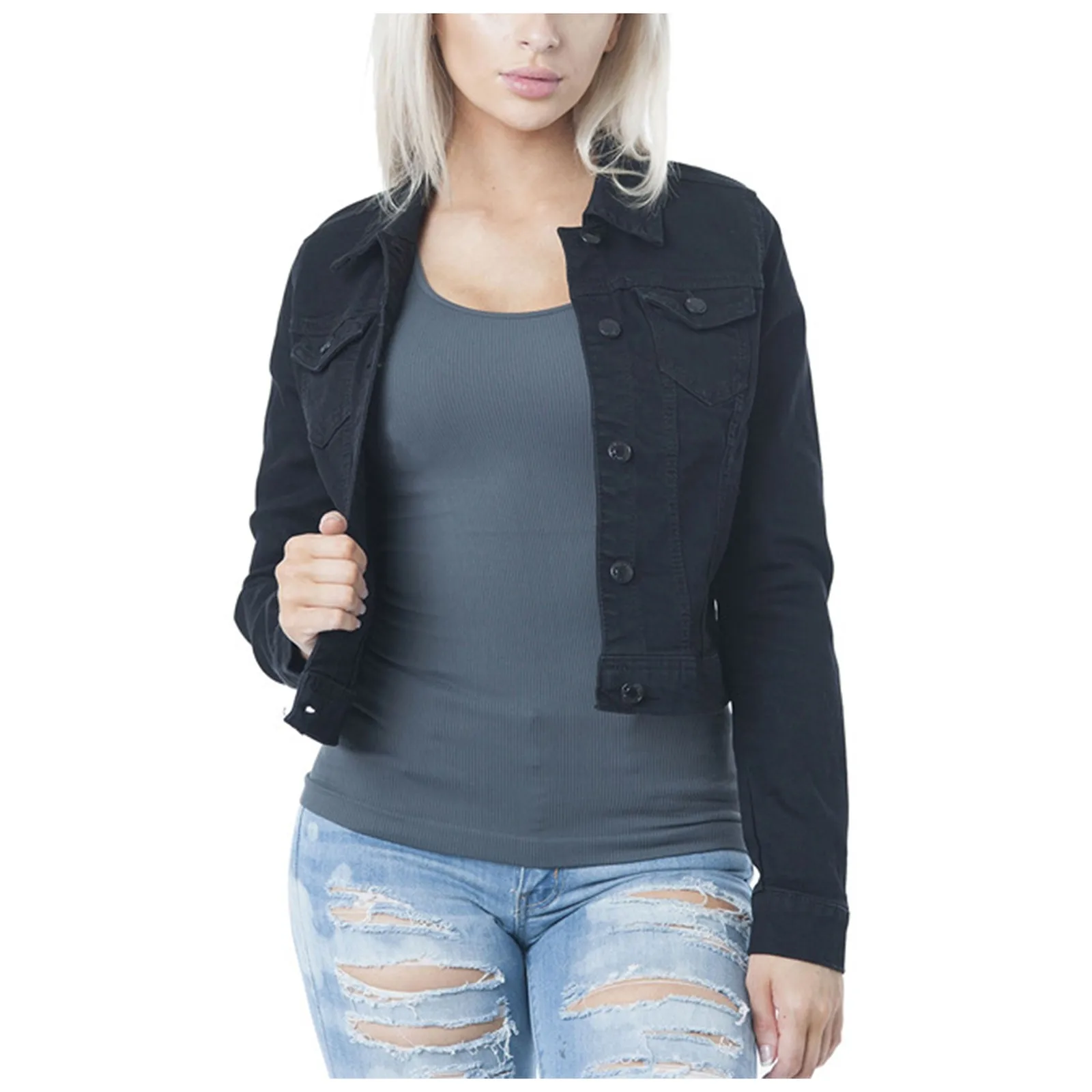 Long Sleeve Slim Jeans Jacket For Women Solid Denim Women Tops Short Coat Ladies Jackets Outerwear