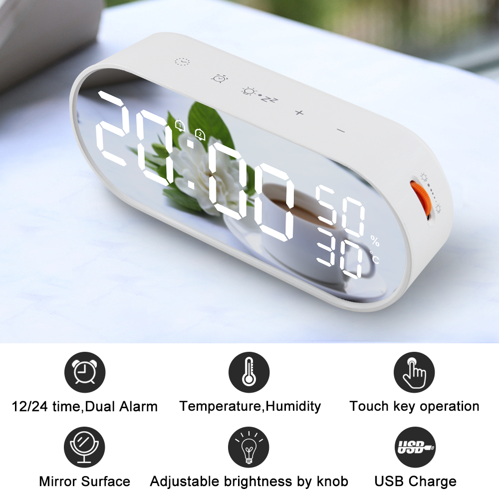 LED Mirror Alarm Clock — Touch-Controlled Electronic Clock with Dual Alarms