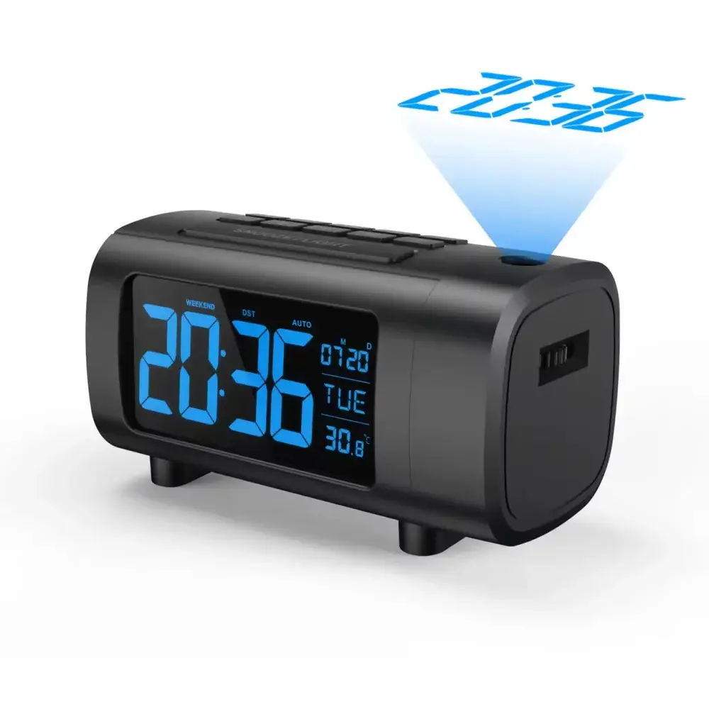 Digital Projection Alarm Clock for Bedroom Radio A...