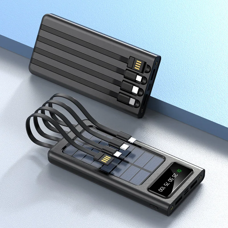 Solar Power Bank Large Capacity Battery USB Fast Charging LED Light Outdoor Power Bank