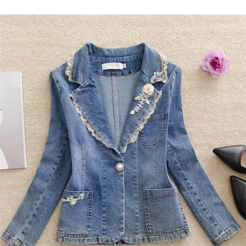 Women's Denim Jacket Long Sleeve Denim Coat Button Outwear Jeans Jackets