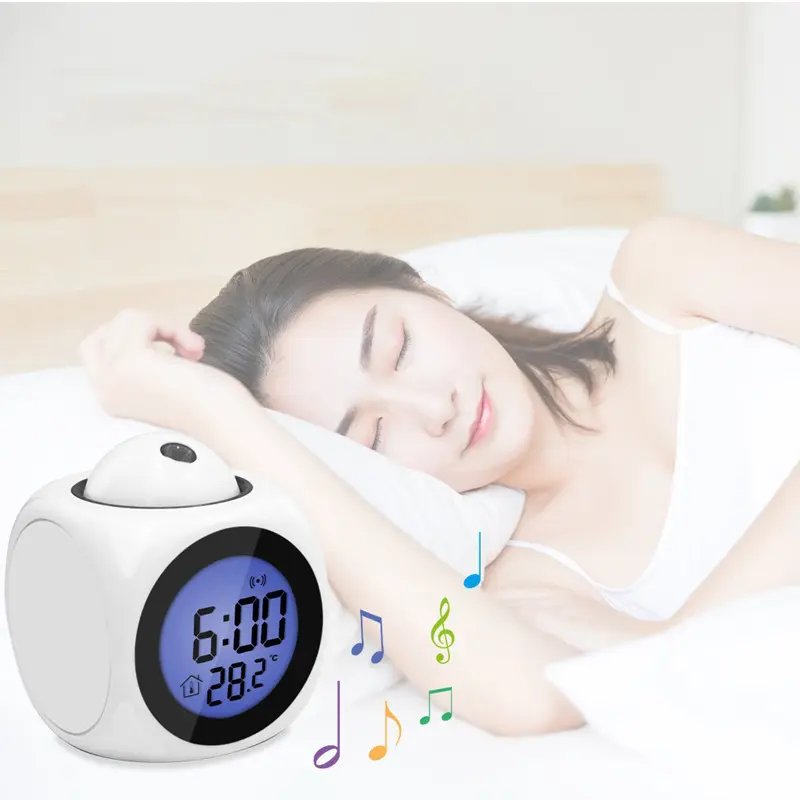 Multi-function Projection Chime Clock LED Light Projection Alarm Clock Voice Chime Clock