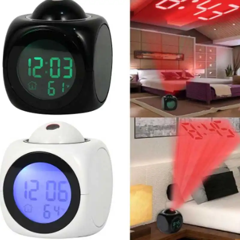 Multi-function Projection Chime Clock LED Light Projection Alarm Clock Voice Chime Clock