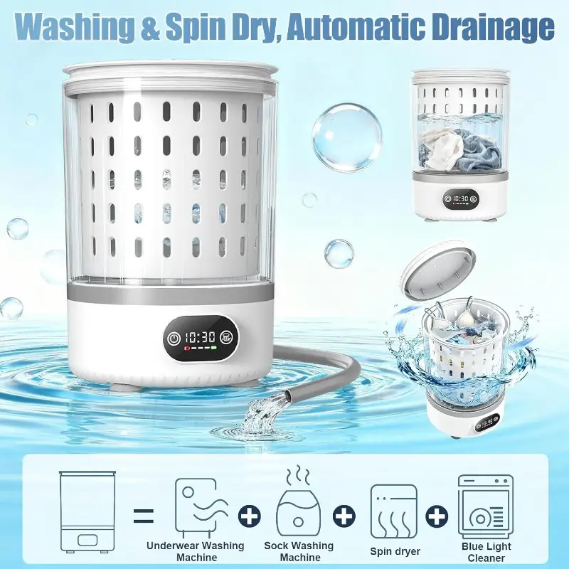 Mini Washing Machine 3 In 1 Portable Washing and Spin Dry Drain Washing Machine Small Washer