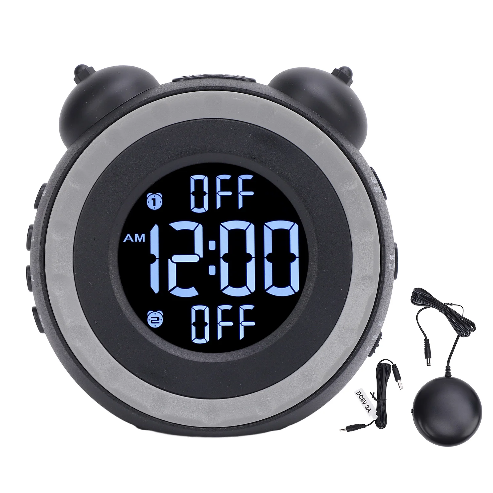 Bed Shaker Alarm Clock Adjustable Volume Brightness Dimmer Vibrating Extra Loud Alarm Clock
