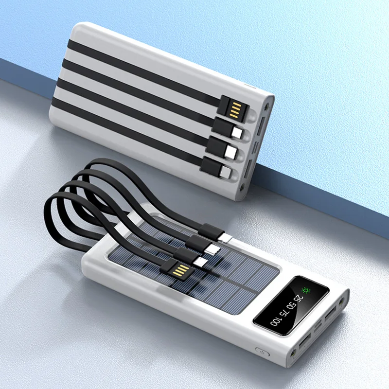 Solar Power Bank Large Capacity Battery USB Fast Charging LED Light Outdoor Power Bank