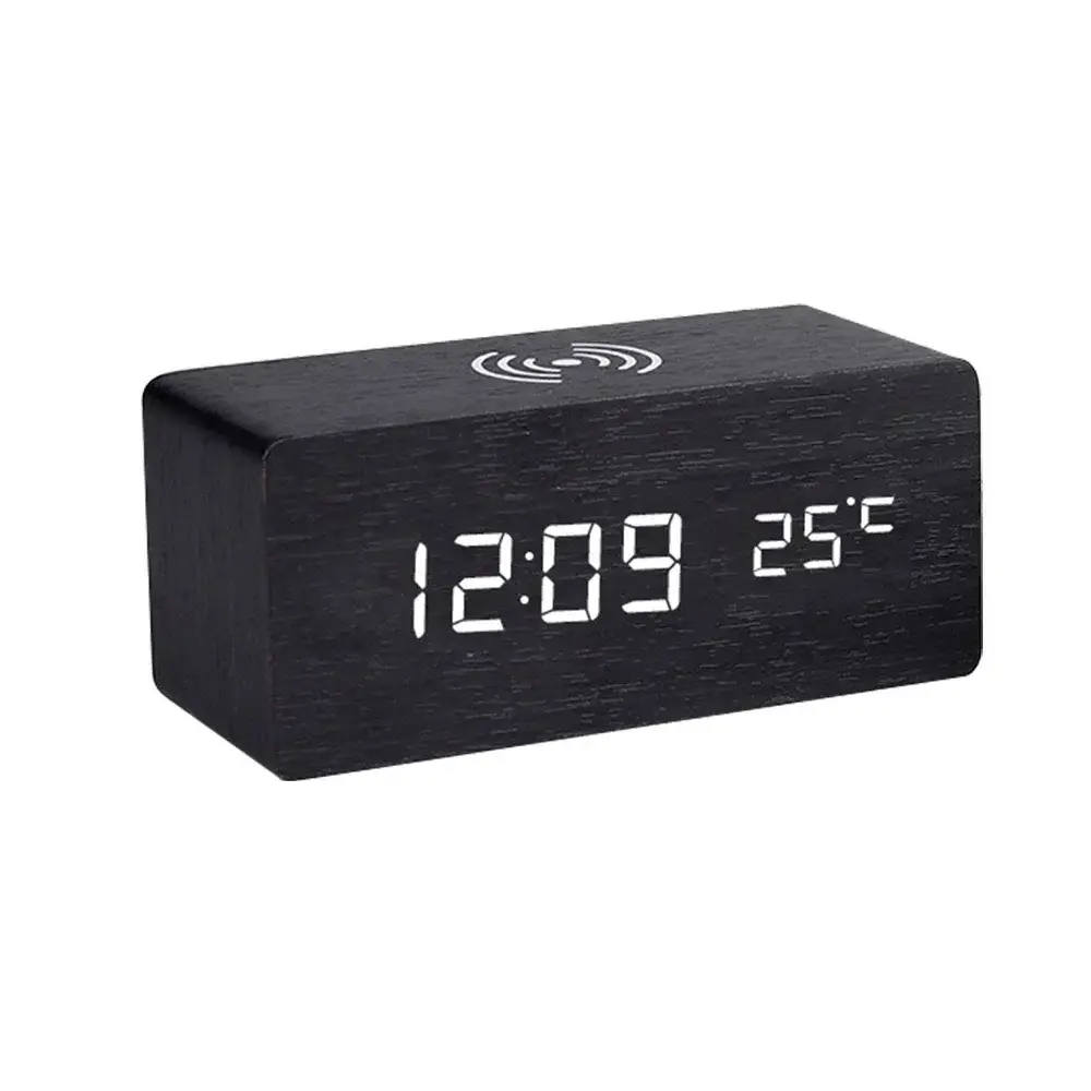Modern Wood Digital LED Desk Alarm Clock Thermomet...