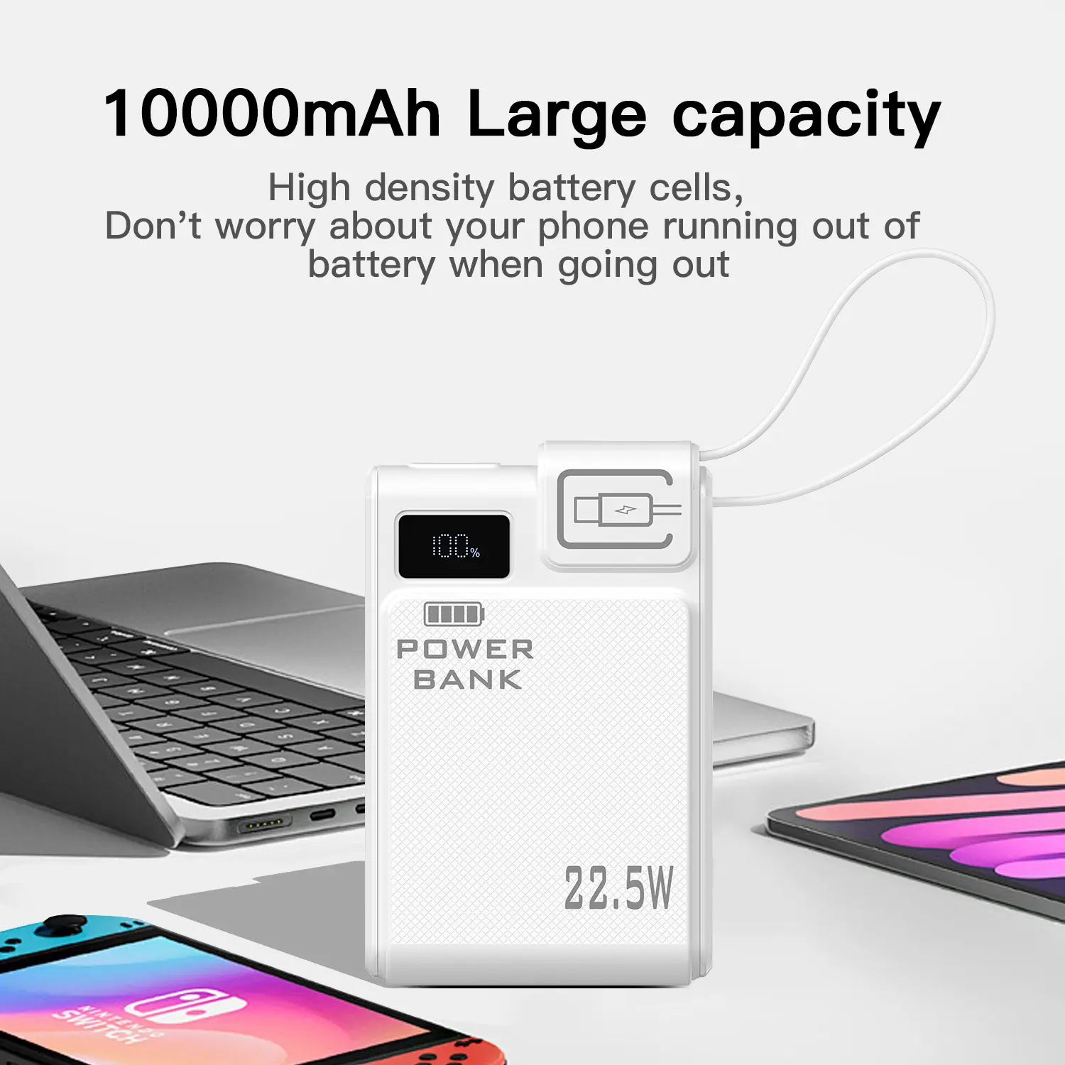 Portable Power Bank Charge With Fast Charging Type-C Cable Compatible