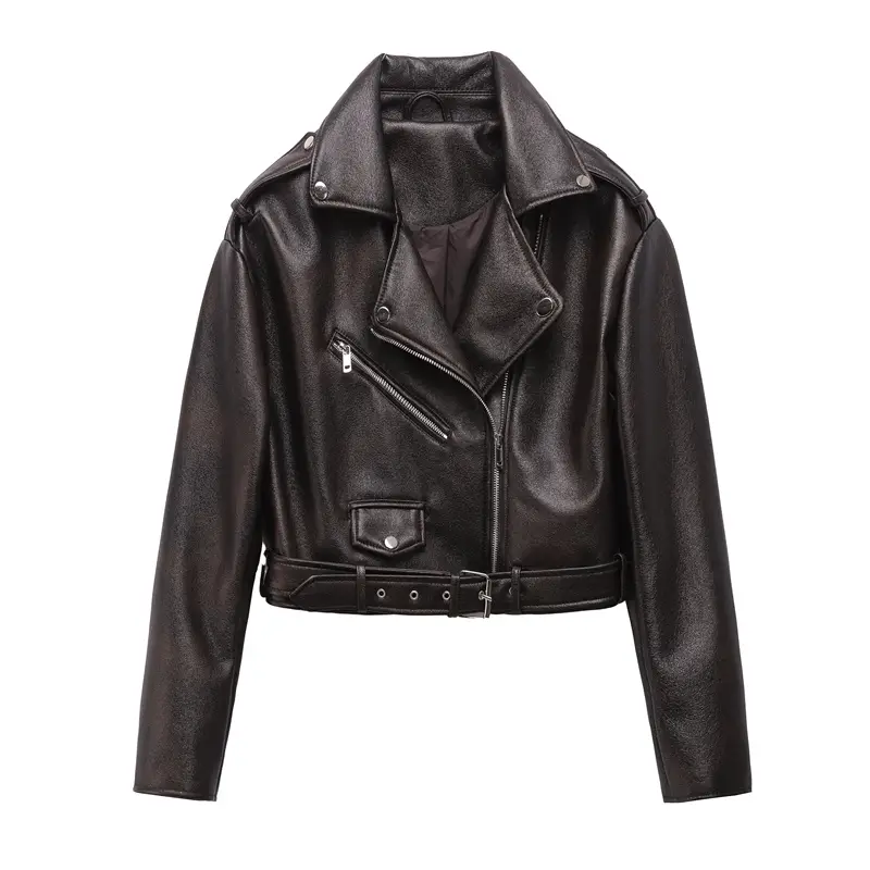 Women's Leather Jacket Short Coat with Downgraded ...