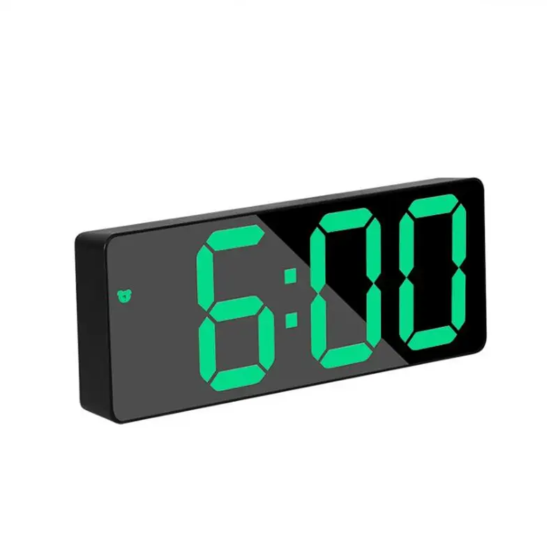 Mirror Digital Alarm Clock Anti-Disturb Mode Voice Control Snooze 12/24H LED Electronic Desk Clock