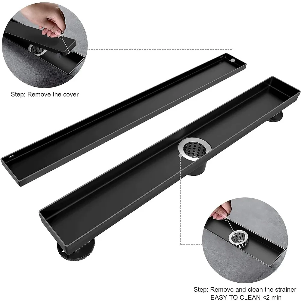 Linear Shower Drain With Dual Tile Insert Fast Wat...