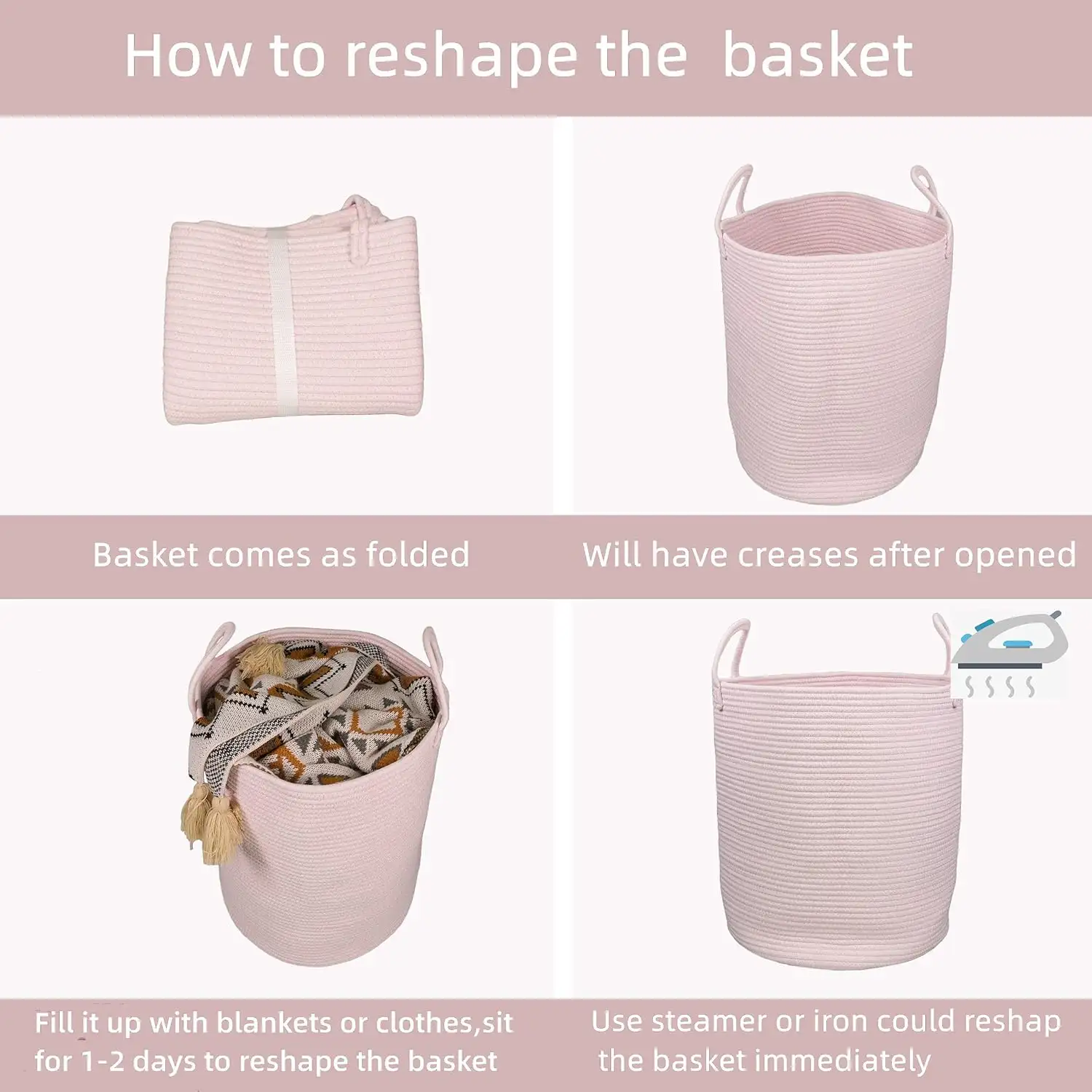 Waterproof Cotton Rope Laundry Basket With Handles