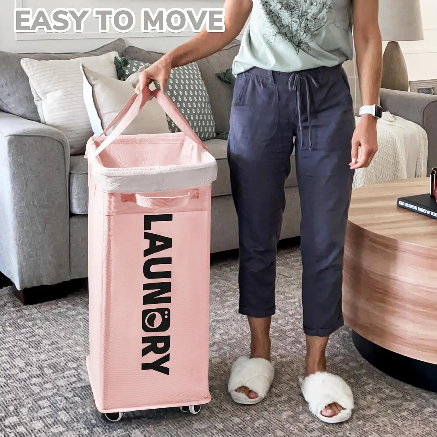 Collapsible Rolling Laundry Basket With Wheels