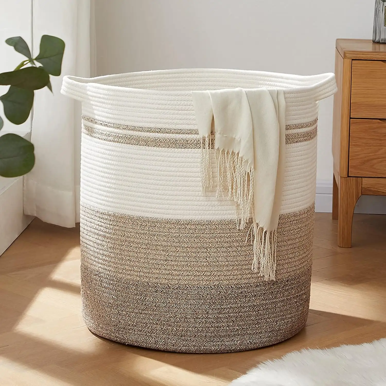 Woven Laundry Basket With Handles Decorative Stora...