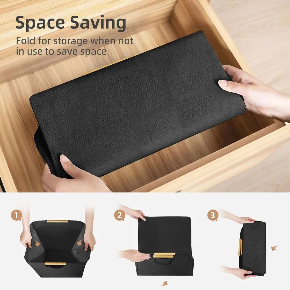 Portable Dirty Clothes Storage With Handle Large Capacity Black Durable Linen Foldable Laundry Basket