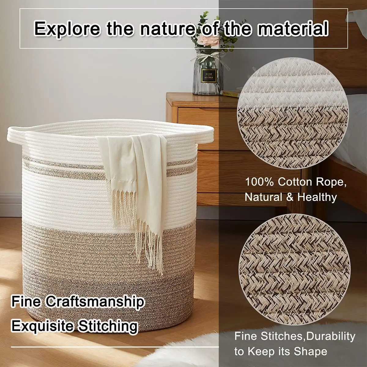 Woven Laundry Basket With Handles Decorative Storage