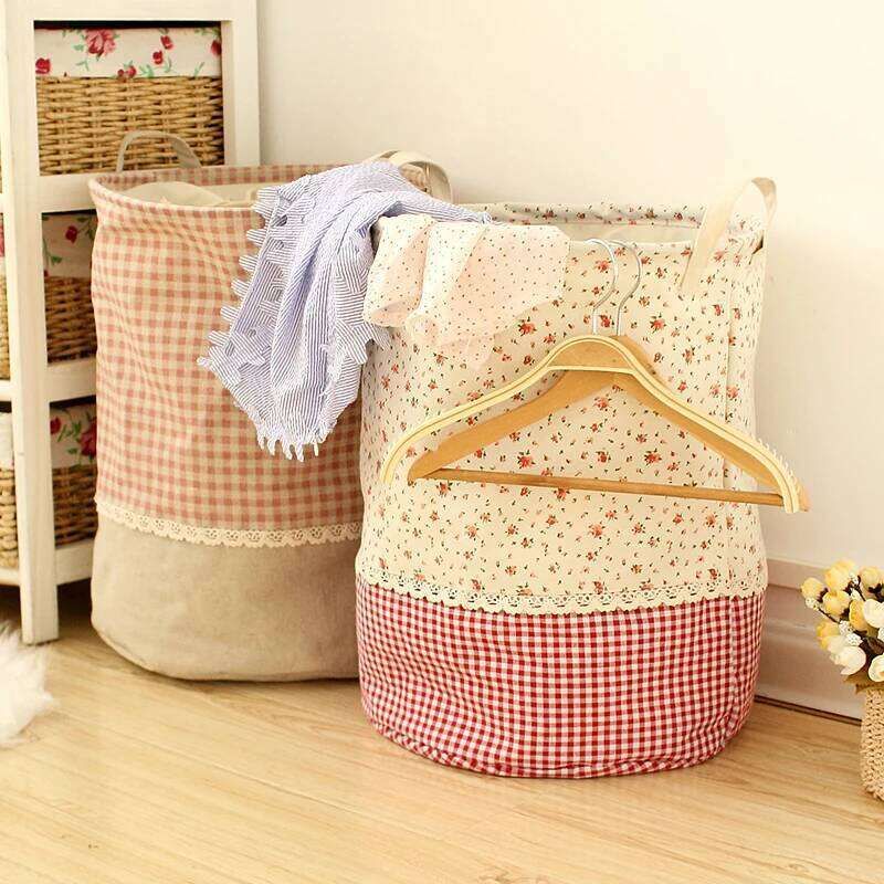 Linen Multi-Function Handle Stackable Barrel Laundry Storage Basket