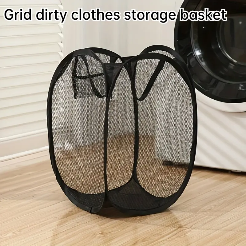 Foldable Pop-Up Laundry Basket Large Mesh Basket With Ergonomic Handle