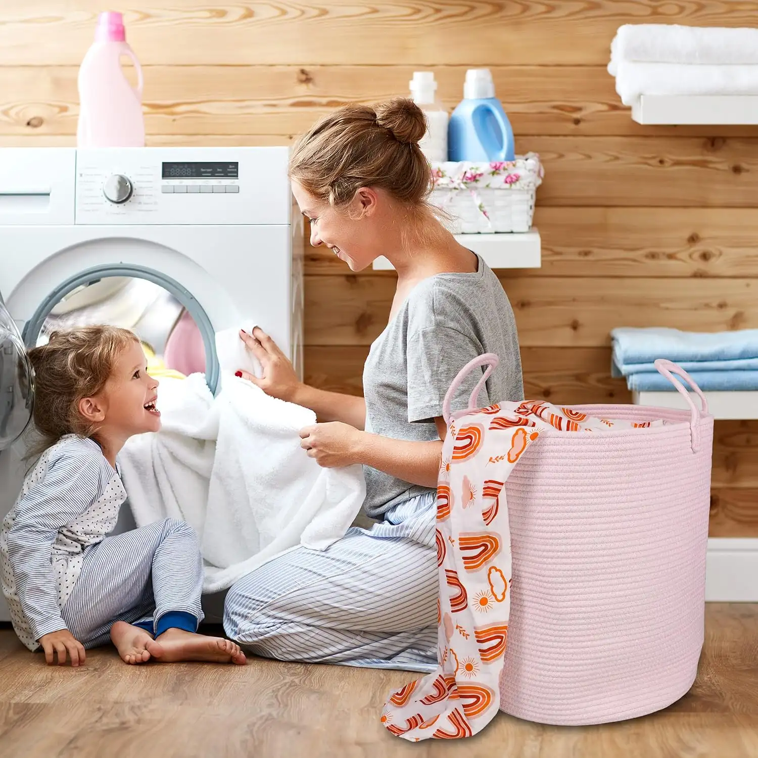 Waterproof Cotton Rope Laundry Basket With Handles