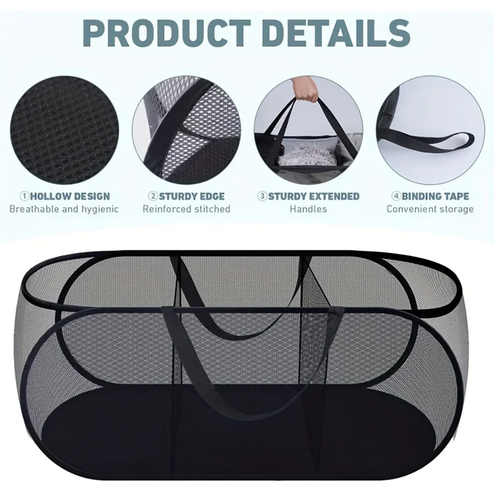 Home Bathroom Mesh Storage Basket Shower Laundry Clothing Dirty Clothes Bag Foldable Portable Business Traval Basket