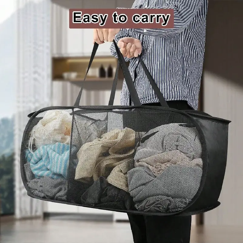 Home Bathroom Mesh Storage Basket Shower Laundry Clothing Dirty Clothes Bag Foldable Portable Business Traval Basket