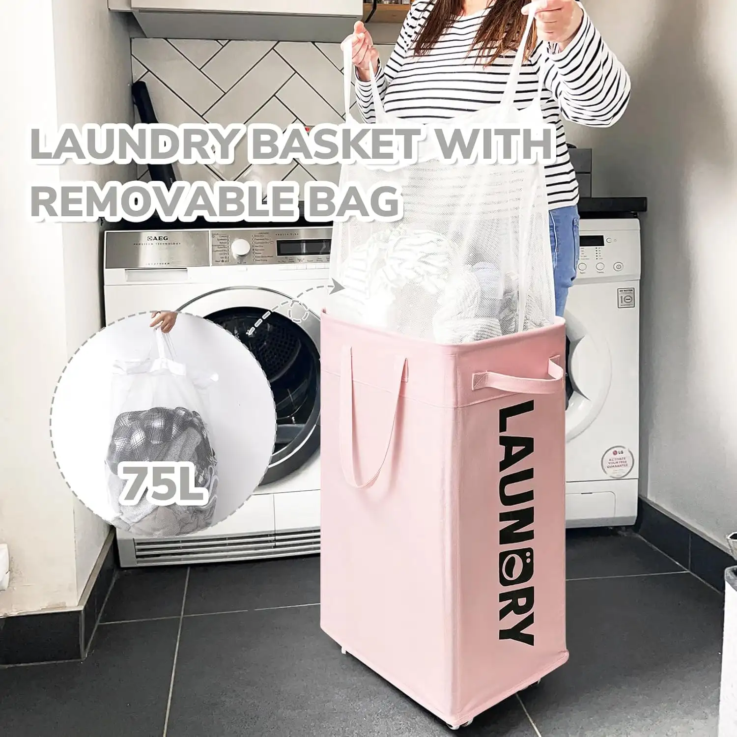 Collapsible Rolling Laundry Basket With Wheels