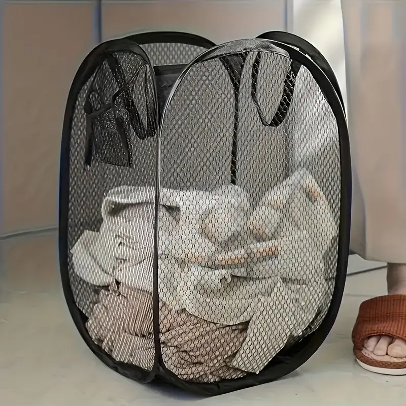 Foldable Pop-Up Laundry Basket Large Mesh Basket W...