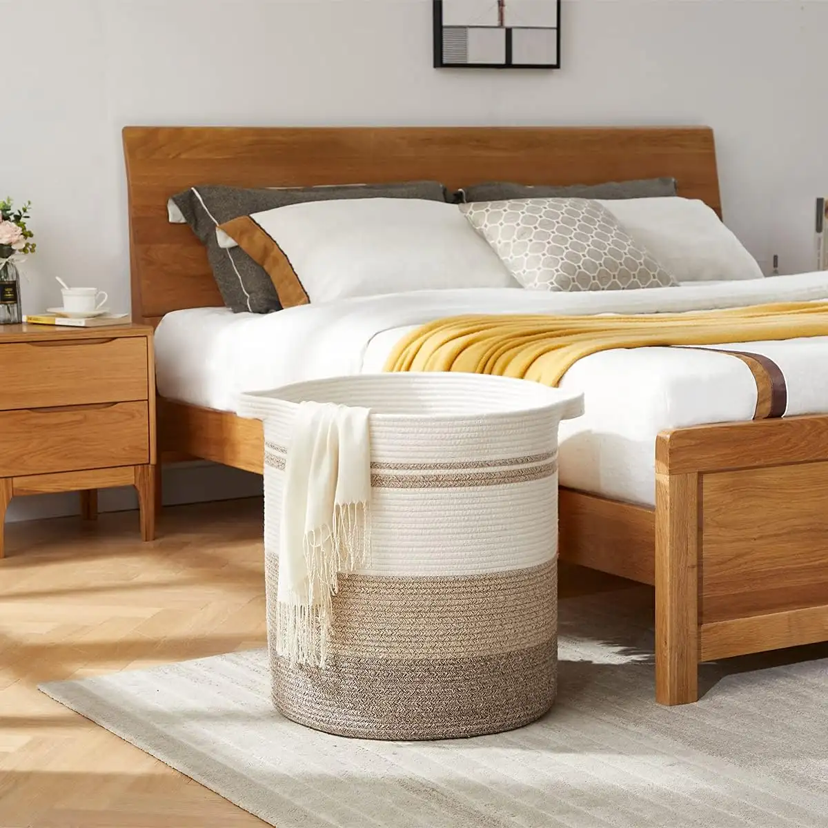 Woven Laundry Basket With Handles Decorative Storage