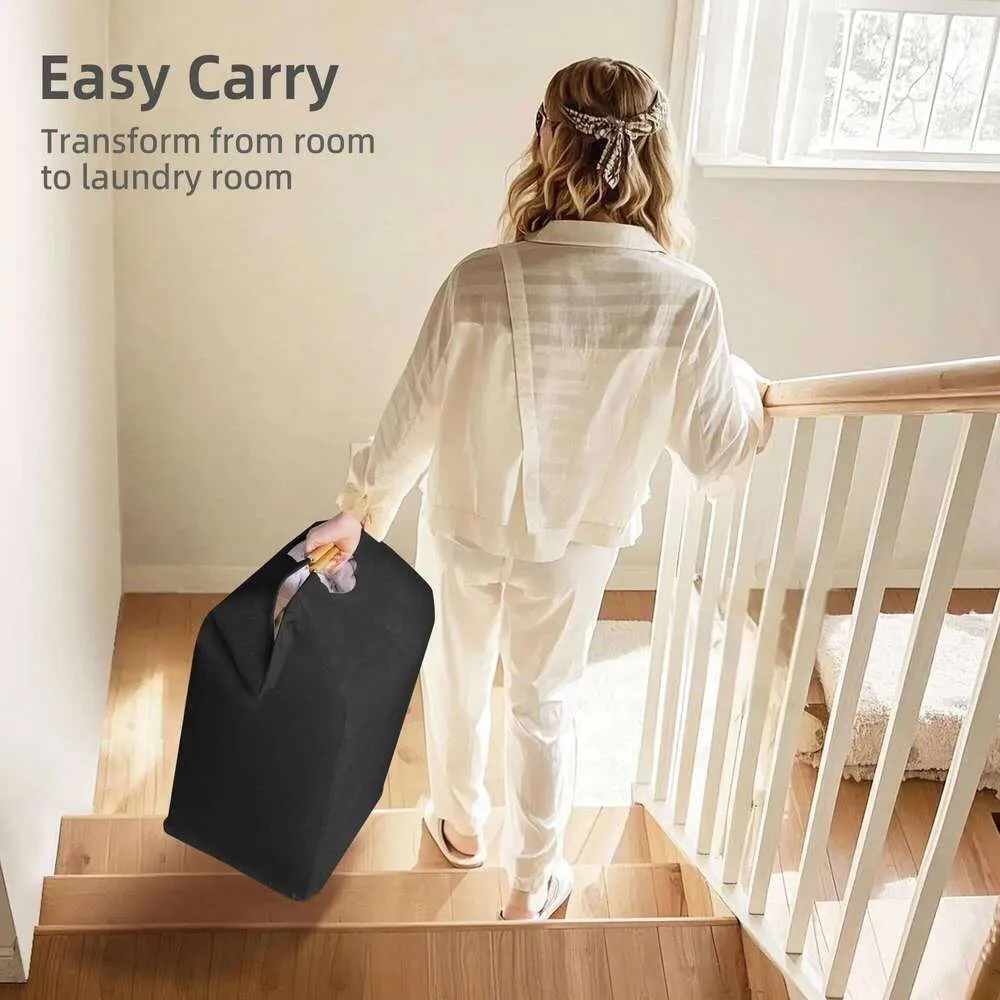 Portable Dirty Clothes Storage With Handle Large Capacity Black Durable Linen Foldable Laundry Basket