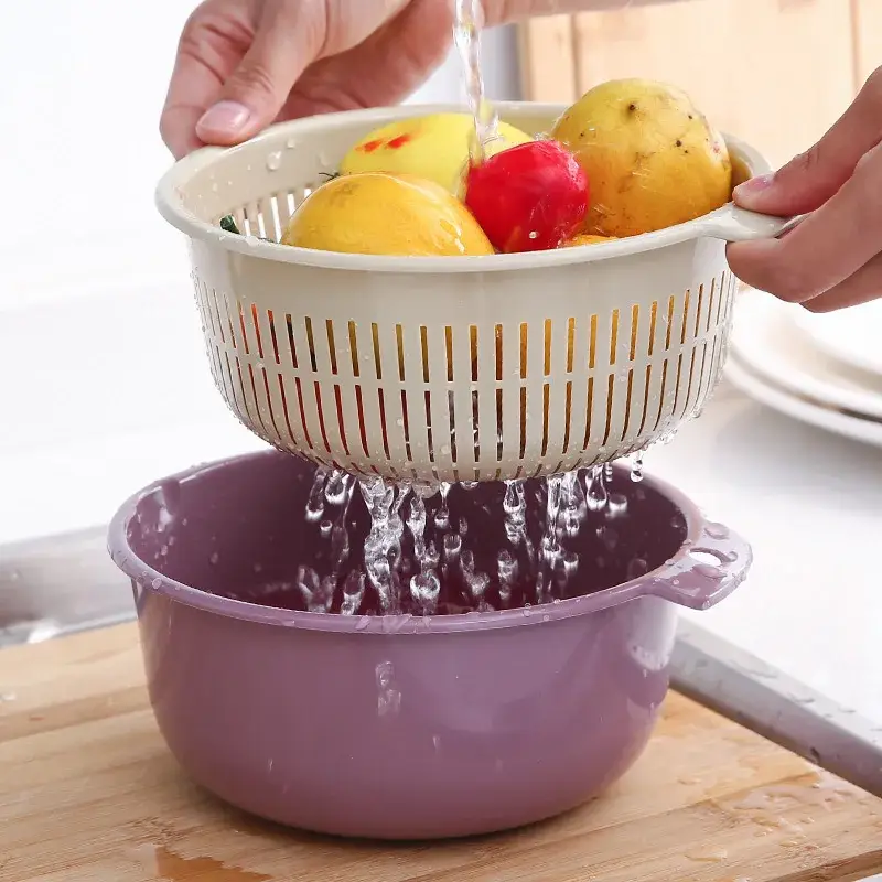 Double-Layer Drain Basket For Washing And Storing ...