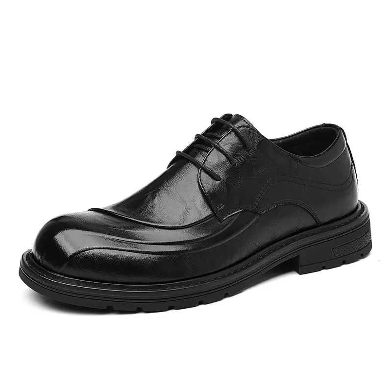 Men Genuine Leather Lace Up Chunky Sole Formal Bus...