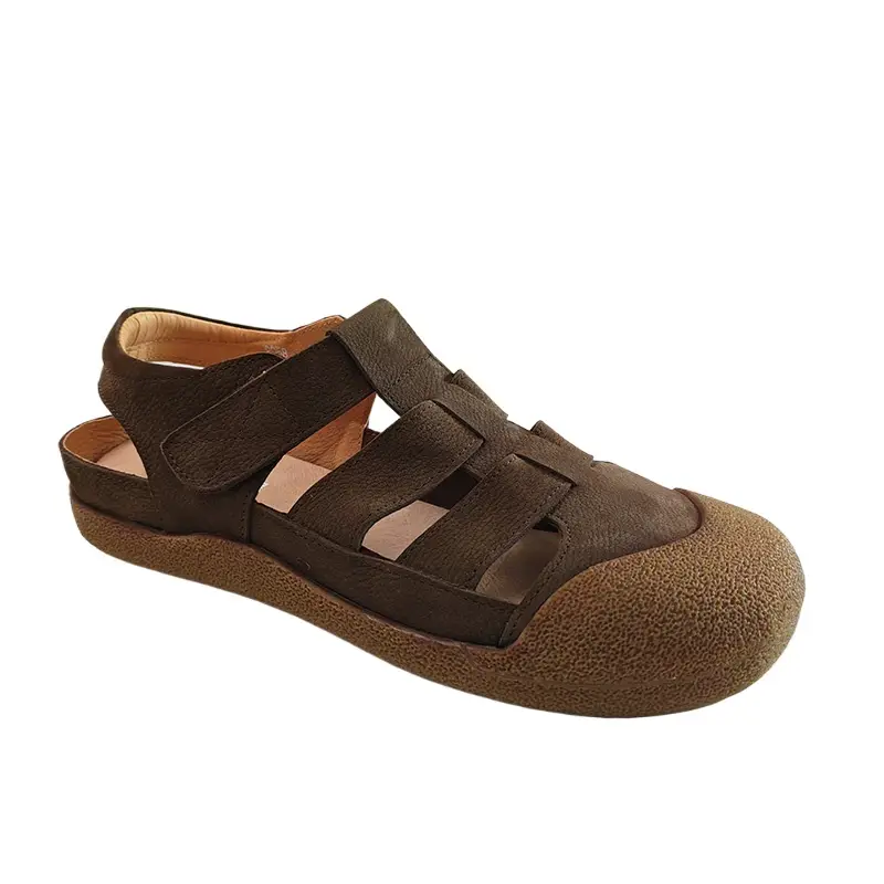 Men Genuine Leather Sandals Flat Non-Slip Shoes Cowhide Beach Sandals