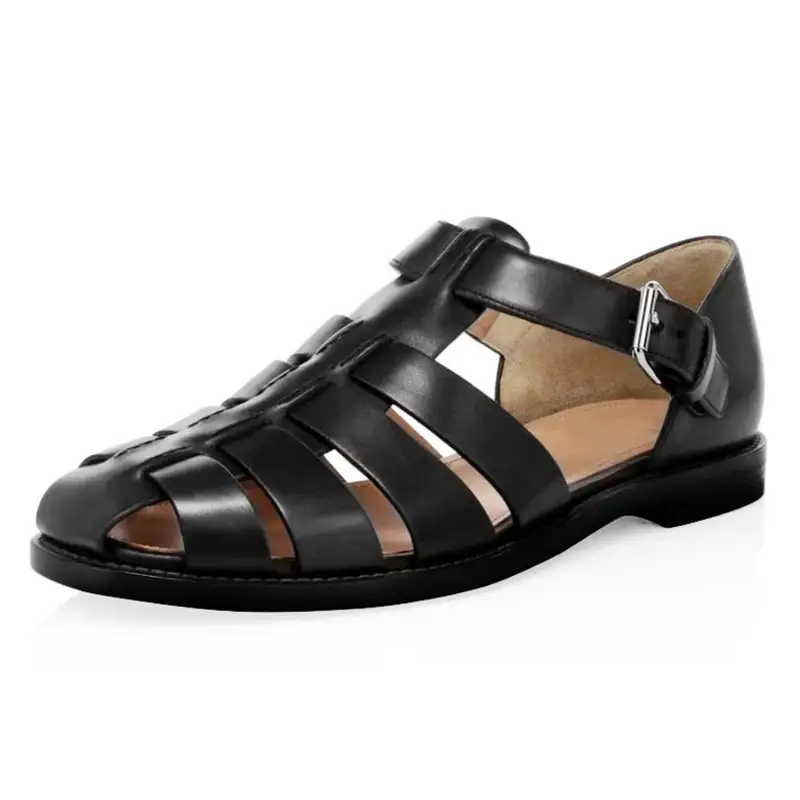 Men Genuine Leather Sandal Buckle Weave Breathable Vintage Men Gladiator Sandals