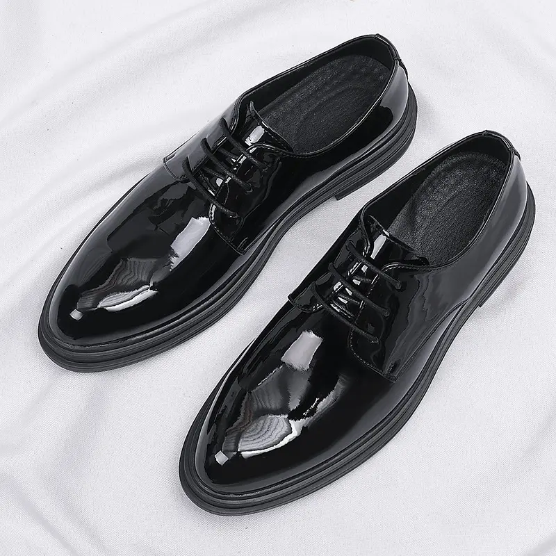 Men Black Patent Leather Lace Up Dress Shoes With ...