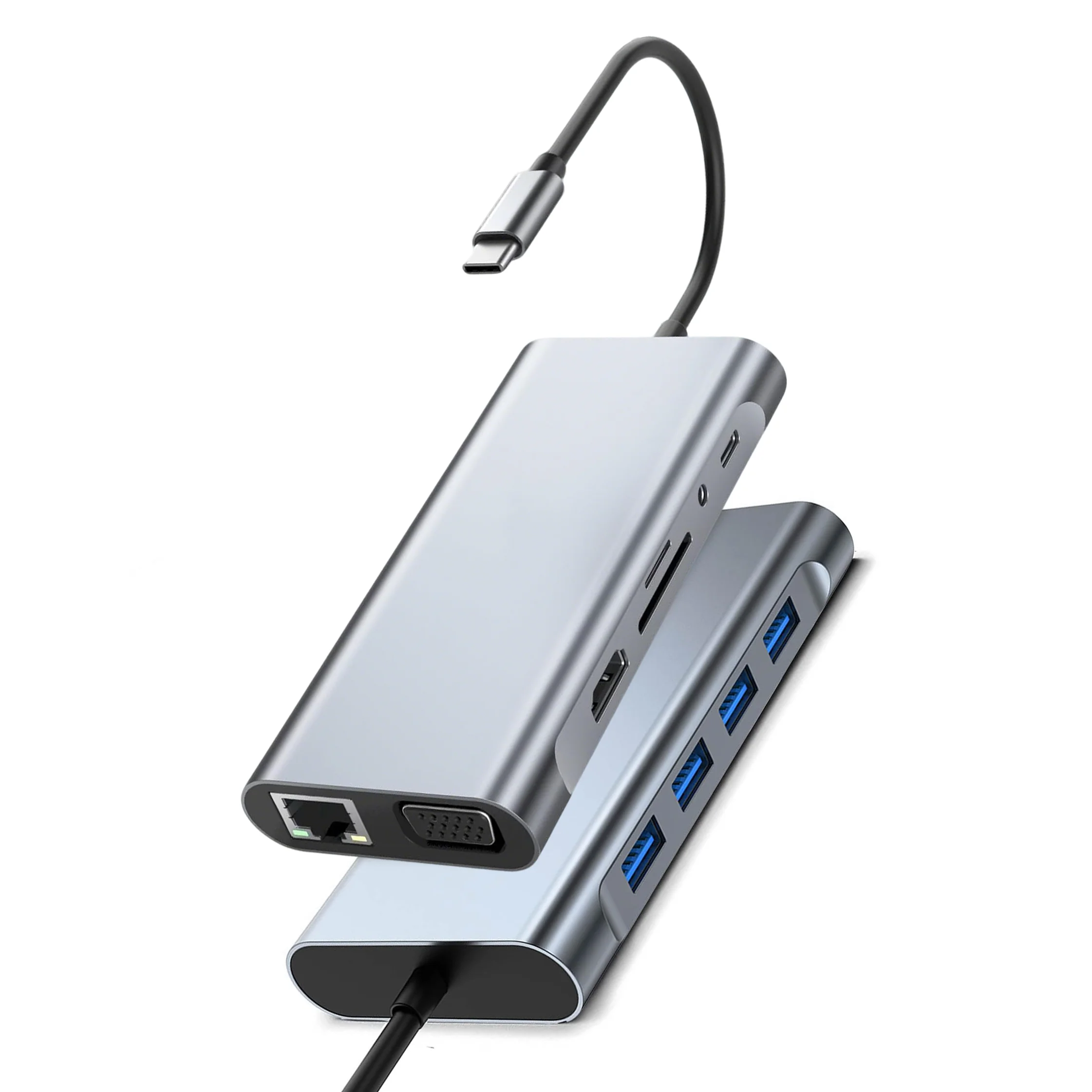USB C HUB Dongle with 4K HDTV, VGA, Type C PD, USB3.0 SD/TF Card Reader