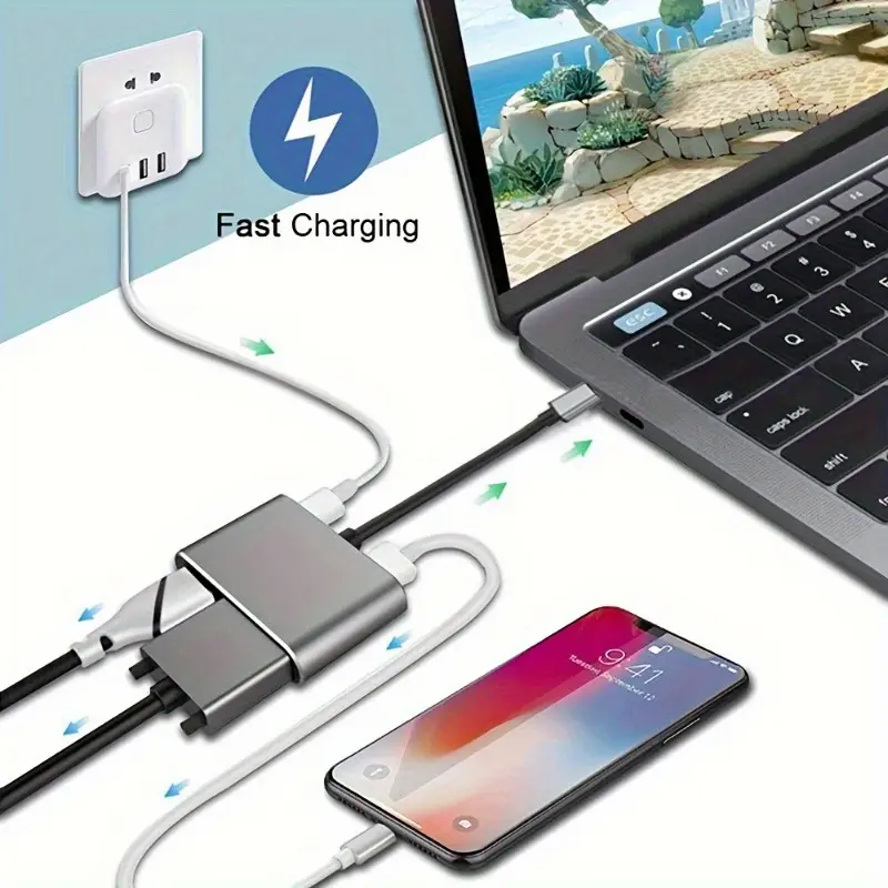 Type C Adapter Hub To HDTV VGA USB 3.0 Digital AV Multiport Adapter With TYPE-C PD Charging Port Compatible