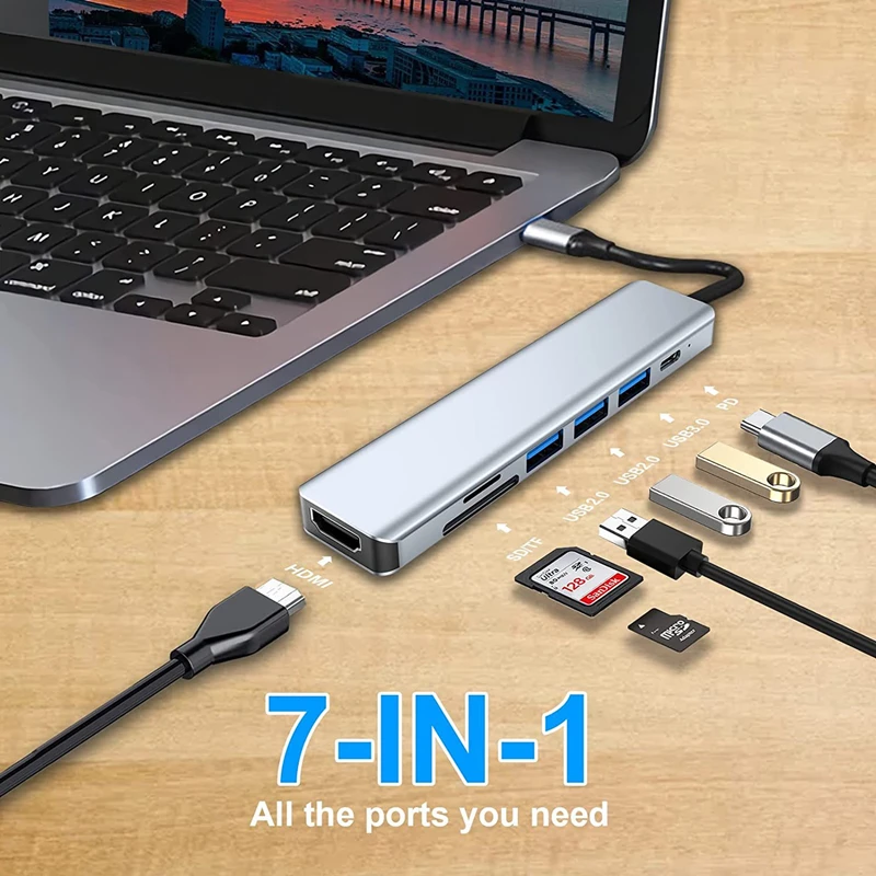 USB C Hub Splitter USB 3.0 Type C Adapter SD TF Docking Station